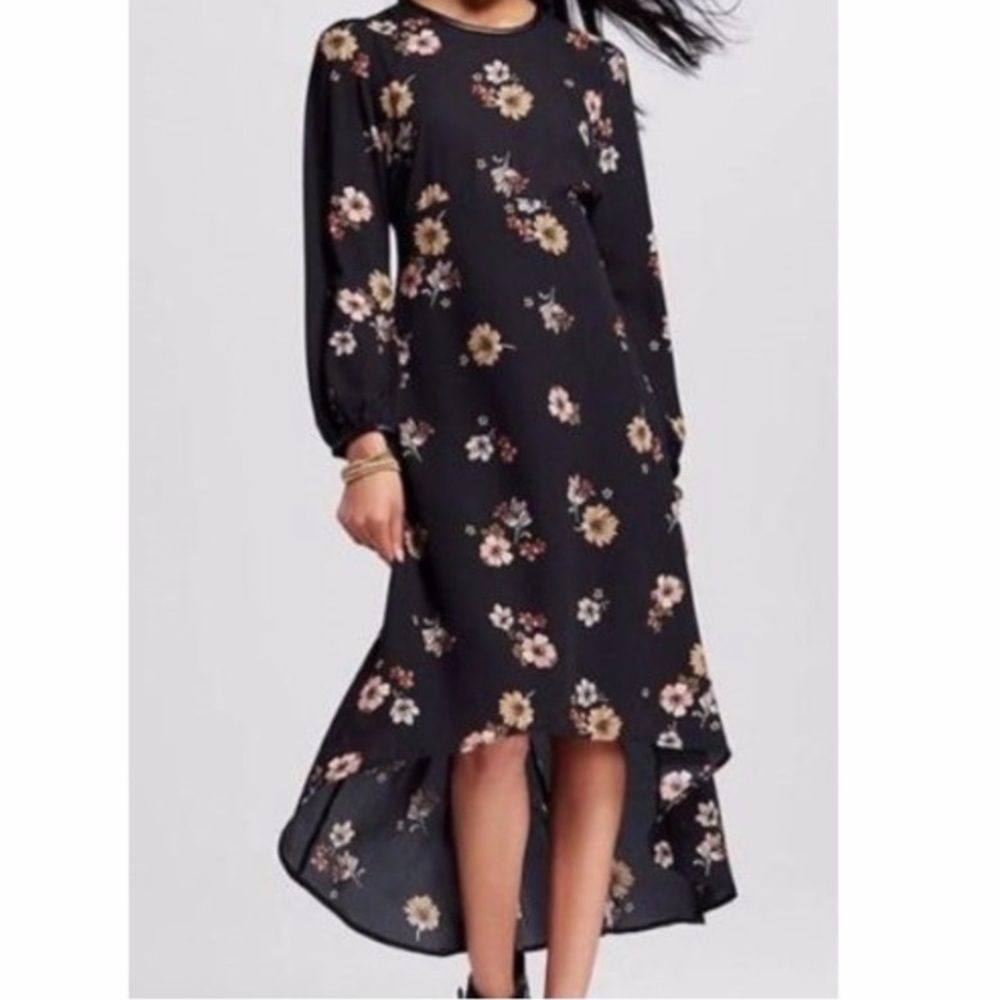 Black floral high low dress